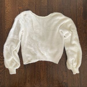 White Faux Fur Low Back Sweater